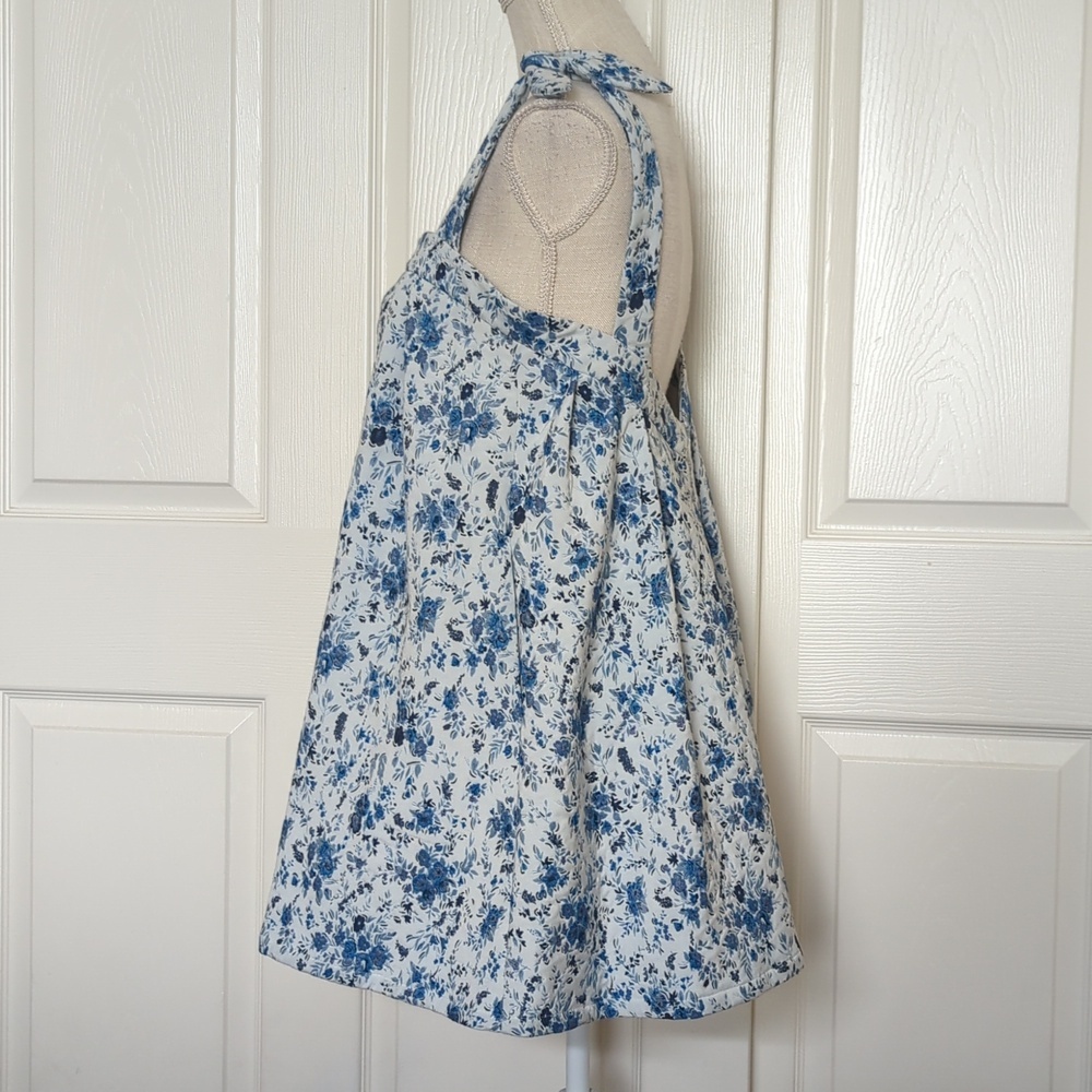 MAJORELLE Blue Floral Print Top with Black Label - Picture 7 of 9